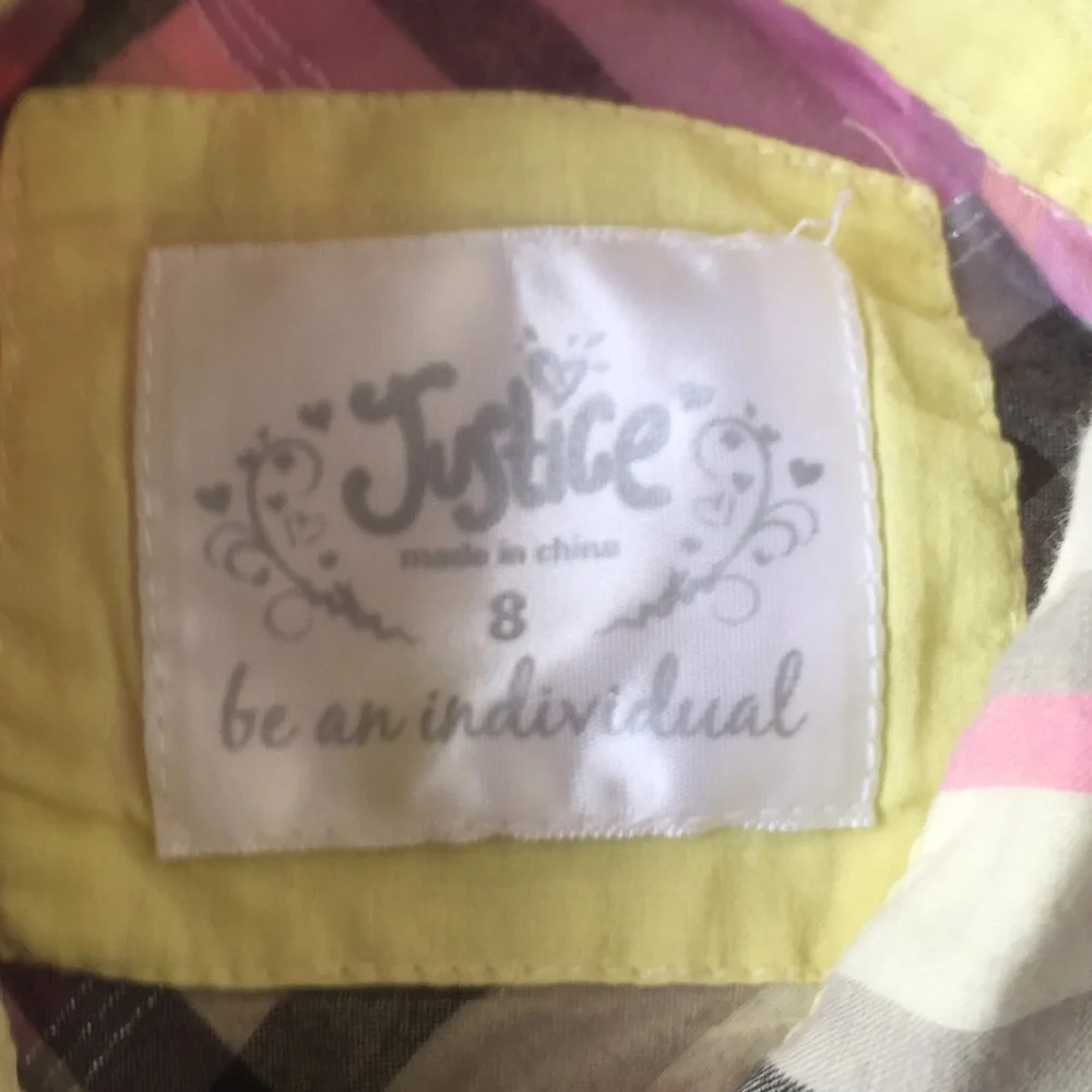 Justice Girls Pink Yellow Button Down Plaid Size 8